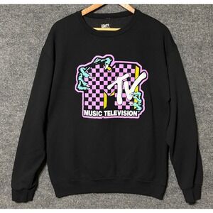 MTV Music Television Black Crewneck Sweatshirt L G G Graphic Print Black & Pink